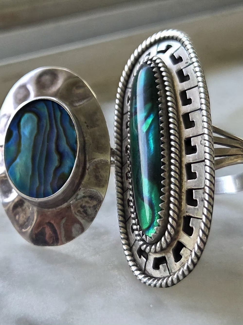 Set Of 2 Blue And Green Abalone Shell Rings